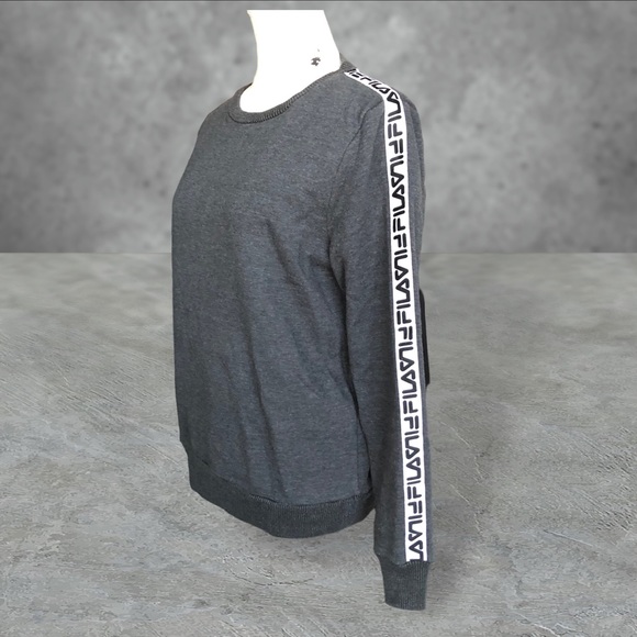 FILA Logo Banded Shoulder and Arm Sweatshirt Dark Gray White Black S - Picture 3 of 7